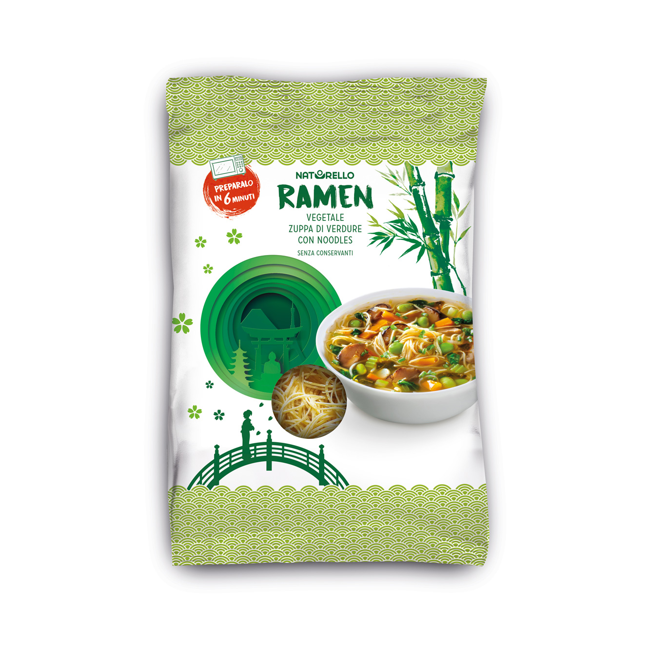 Ramen vegetable soup with noodles